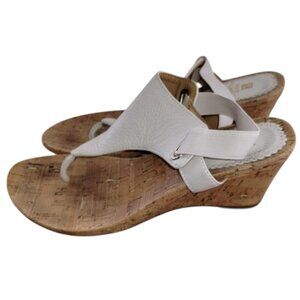 White Mountain Women White/Leather Comfortable Thong Slingback Wedges Sandal 7.5